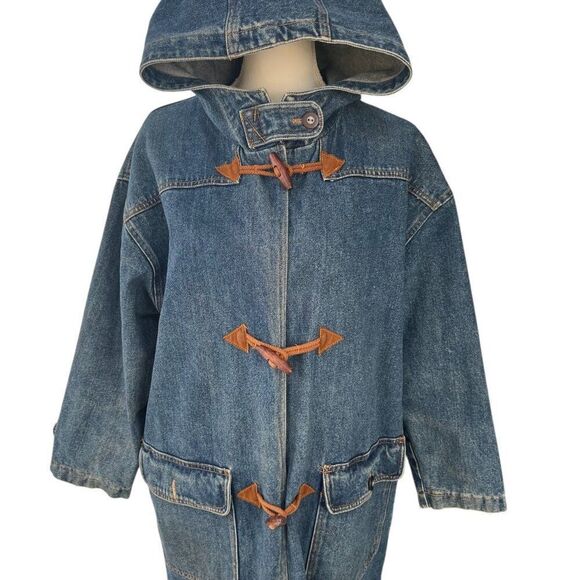 Vintage Inner View Women's Denim Duffle Coat With Hood Toggle Closures & Plaid - Picture 3 of 14